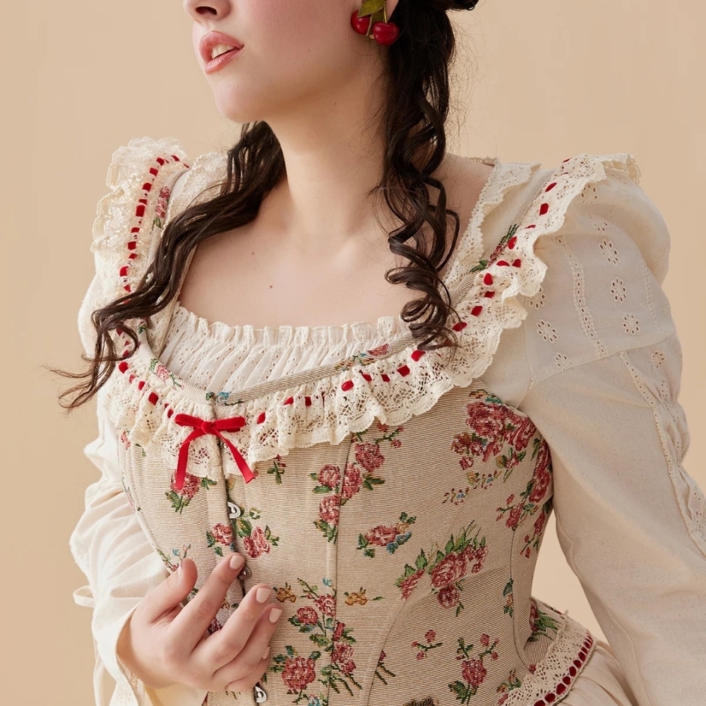 Lacemade Rosey Christmas Cottage Corset Size 4XL - Picture 2 of 6
